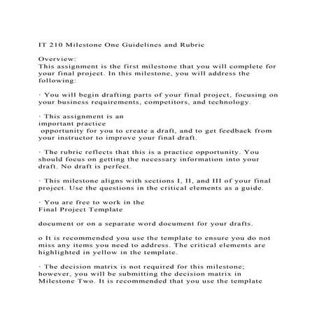 IT 210 Milestone One Guidelines and RubricOverview This ass.docx