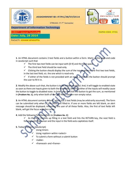 JavaScript  event handling assignment 
