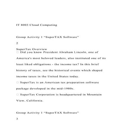 IT 8003 Cloud ComputingGroup Activity 1 SuperTAX Soft.docx