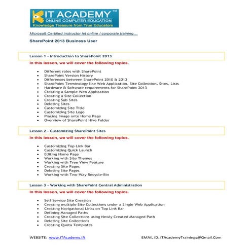 Share-point 2013 business user course @ ITAcademy.IN