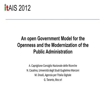 An open Government Model for the Openness and the Modernization of the Public...
