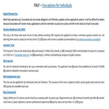 ITALY - Visa Options for expats and digital nomads