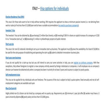 Italy- visa options in 1 slide
