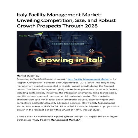 Italy Facility Management Market: Industry Size and Growth Trends [2028 ...