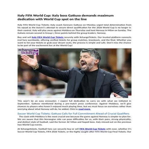 Italy FIFA World Cup Italy boss Gattuso demands maximum dedication with World...