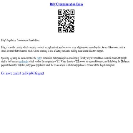 Italy Overpopulation Essay