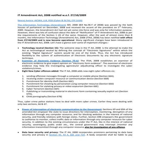 It Amendment ActIT Amendment Act, 2008 notified w.e.f. 27/10/2009