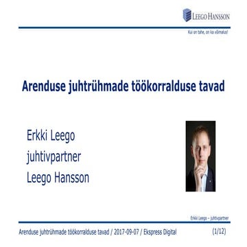 Arenduse juhtrühmade töökorralduse tavad