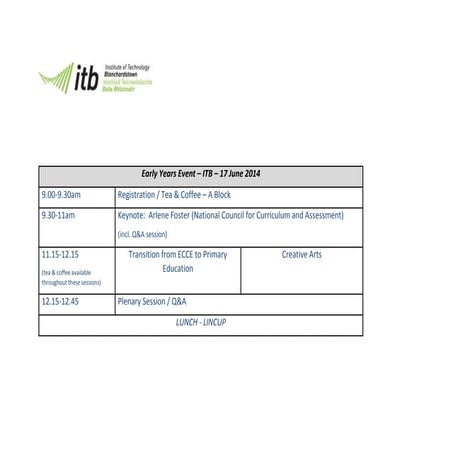 ITB  Early Years' Event Agenda