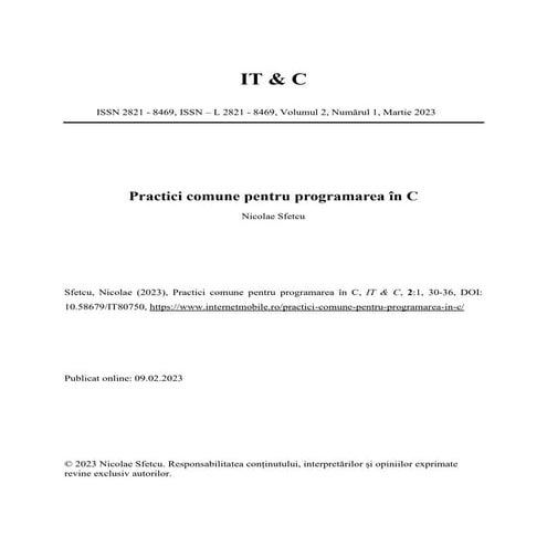 Practici comune pentru limbajul de programare în C