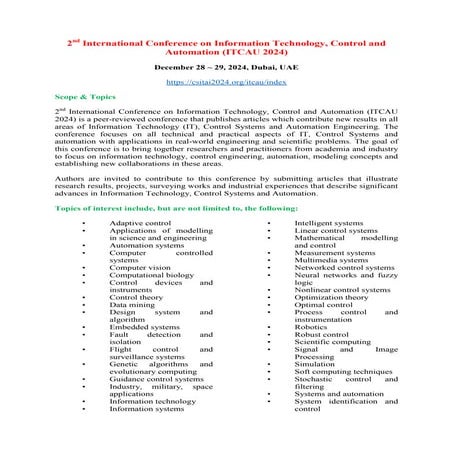 2 nd International Conference on Information Technology, Control and ...