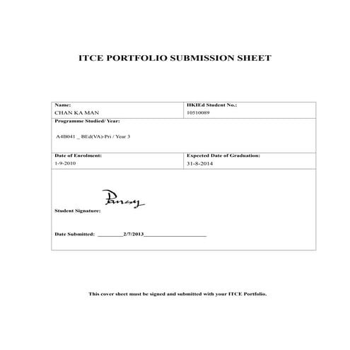 Itce portfolio submission sheet chan kaman_10510089
