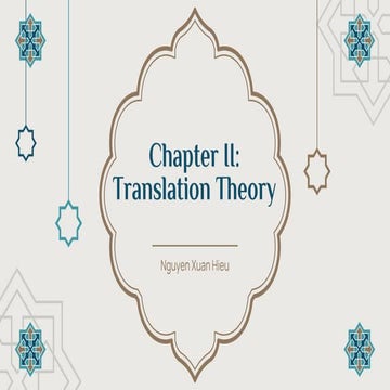 Chapter II: Translation Theory. Editing and Traslating