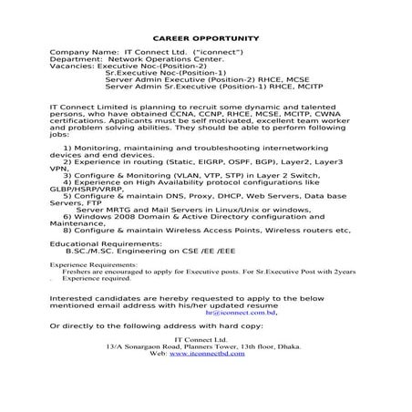 It connect ltd job circular