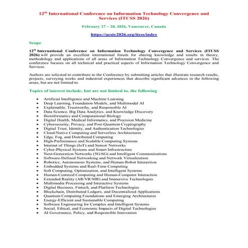 Call for Research Papers -12th International Conference on AI, Computer ...