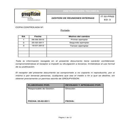 Instrucción Técnica de gestión de reuniones internas