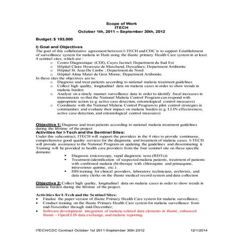 Itech cdc malaria surveillance project sow 10.10.11