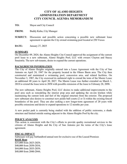 Item # 7 - Swimming Pool Sublease Agreement | PDF