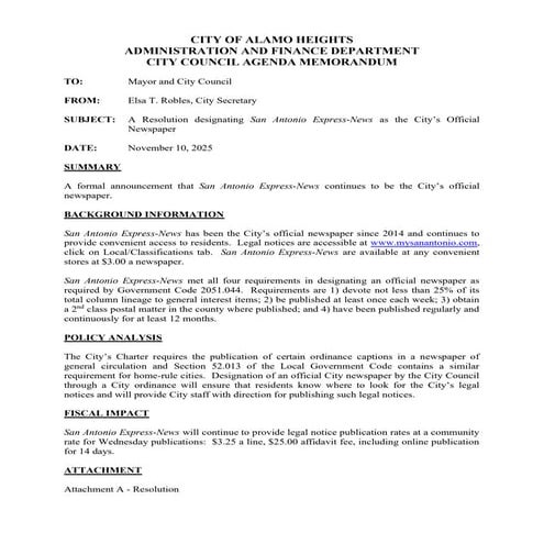 Item # 4 - SA Express News - newspaper designation