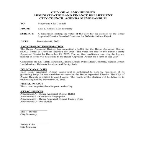 Item # 5 - Bexar Appraisal District Board of Directors Ballot