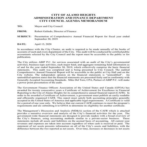 PPT Item # 6 - Annual Compreh. Financial Report (ACFR) Powerpoint | PDF
