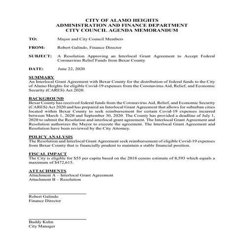 Item # 5 - Federal Coronavirus Relief Funds