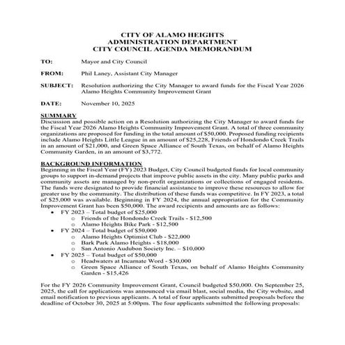 Item # 5 - FY2026 Community Improvement Grant