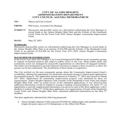 Item # 6 - Community Improvement Grant Award