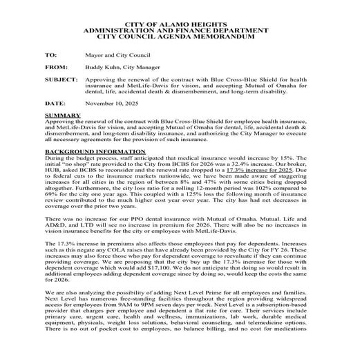 Item # 6 - Insurance Renewal (medical, dental, vision, etc.)