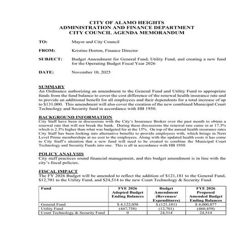 Item # 7 - FY2026 Budget Amendment General Fund