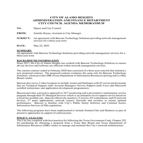 View of Item # 8 - Contract for Network Management Services | PDF