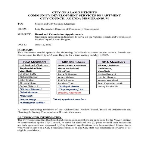 Item # 9 - Appointment to Boards & Commission | PDF