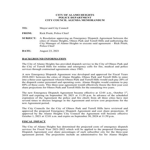 Item # 9 - Emergency Dispatch Agreement | PDF
