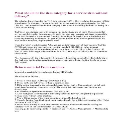 Item category for a service item SAP SD