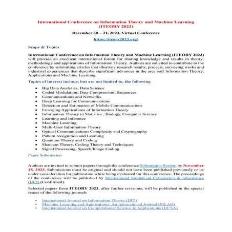 3rd International Conference on Information Theory and Machine Learning ...