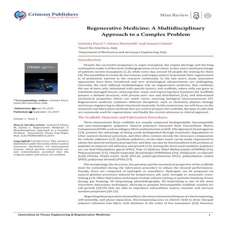 Regenerative Medicine: A Multidisciplinary Approach to a Complex Problem_Crim...
