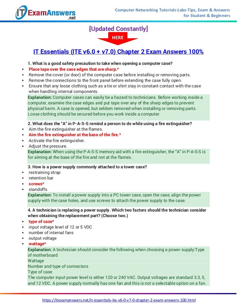 IT Essentials Version 7 0 ITE Chapter 2 Exam Answers