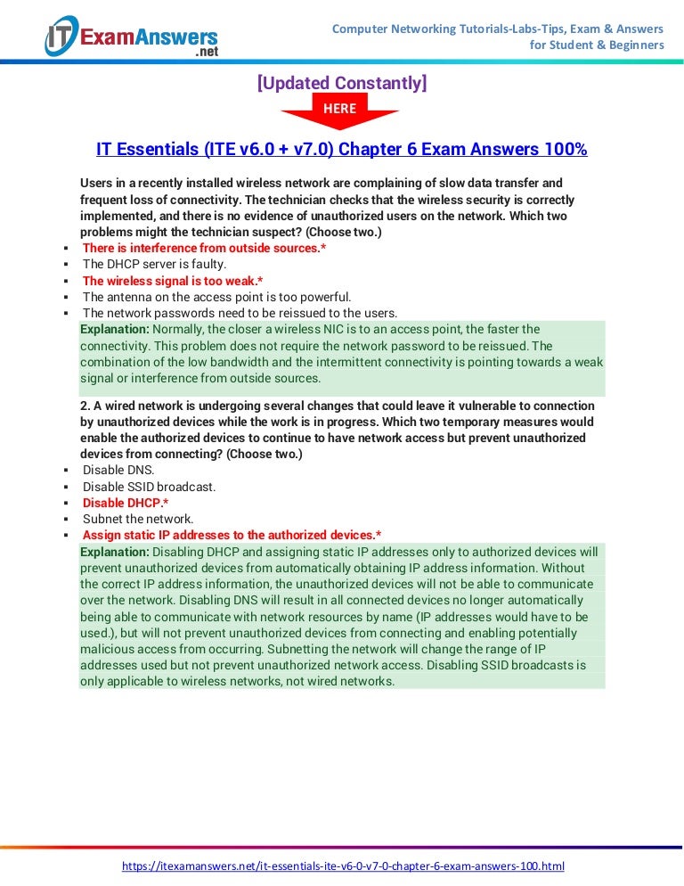 IT Essentials Version 7 0 ITE Chapter 6 Exam Answers