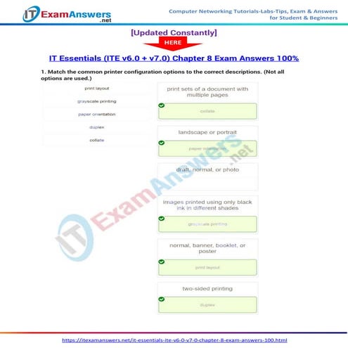 IT Essentials (Version 7.0) - ITE Chapter 8 Exam Answers