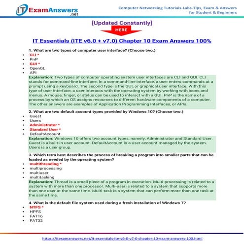 IT Essentials (Version 7.0) - ITE Chapter 10 Exam Answers