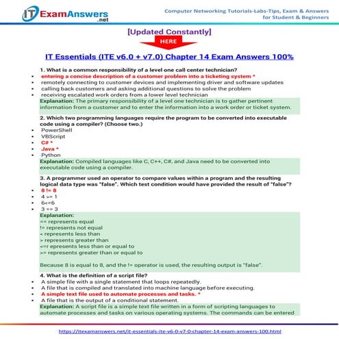 IT Essentials (Version 7.0) - ITE Chapter 14 Exam Answers