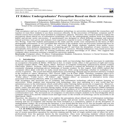 It ethics undergraduates’ perception based on their awareness