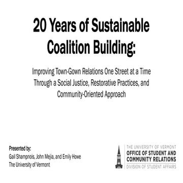 20 Years of Sustainable Coalition Building: Improving Town-Gown Relations One...