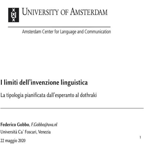 I limiti dell'invenzione linguistica: la tipologia linguistica dall'esperanto...