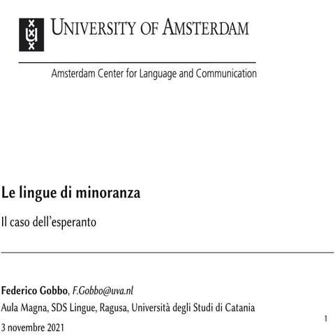Le lingue di minoranza: il caso dell'esperanto