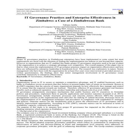 It governance practices and enterprise effectiveness in zimbabwe a case of a ...