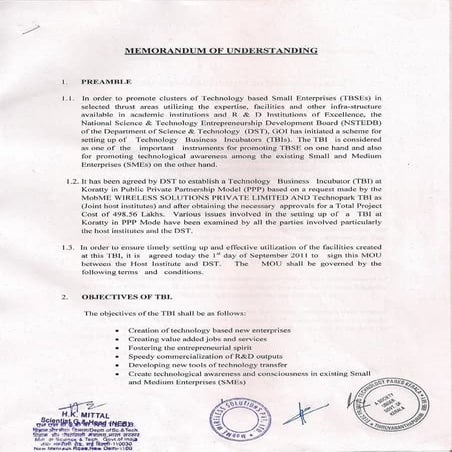 Startup Village: ITIH Memorandum of Understanding