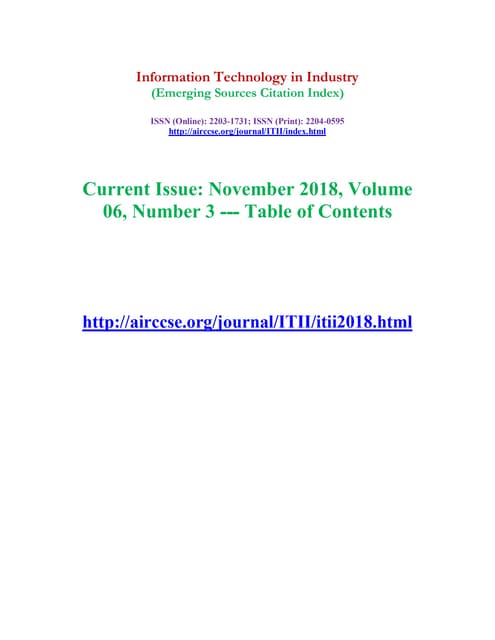Information Technology in Industry(ITII) - November Issue 2018