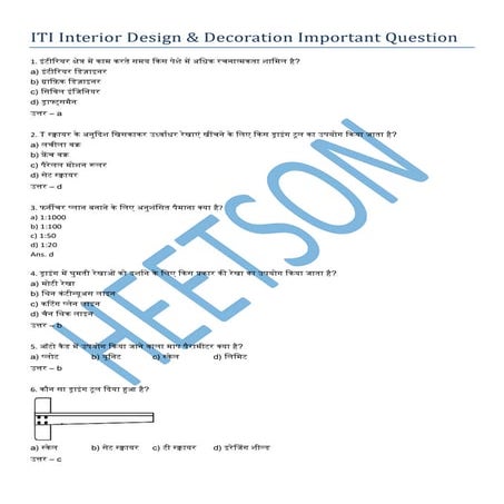 Interior Design and Decoration ITI MCQ Question