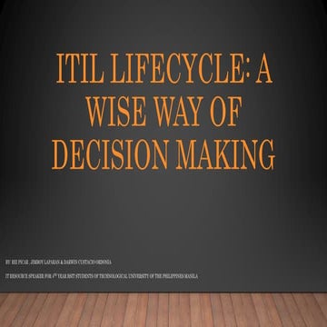 IT LIB presentation for I T I L Infrastructure LIBRARY